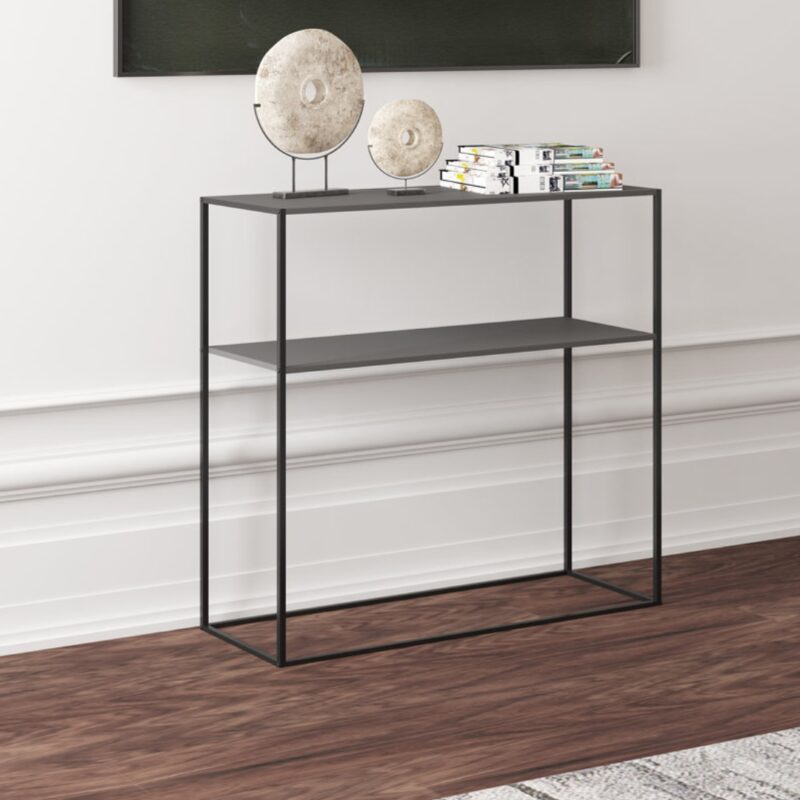 4(29) Ultra-Slim Modern 2-Tier Matte Black Console Table