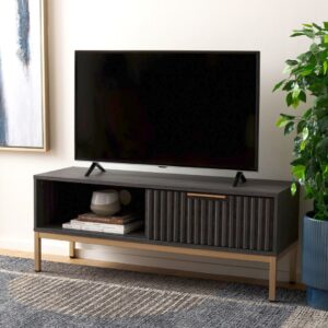 4(30) Modern Slatted TV Stand with Sliding Door