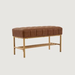 Modern Tufted Upholstered Entryway Bench with Shoe Shelf