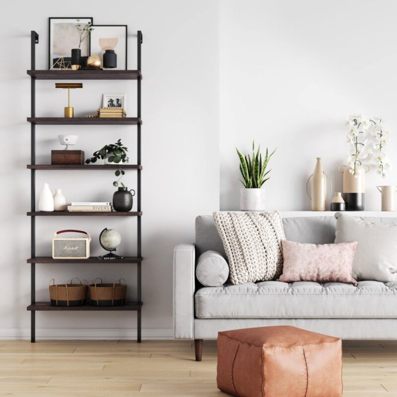 4(35) Modern 6-Tier Wall-Mounted Ladder Bookcase