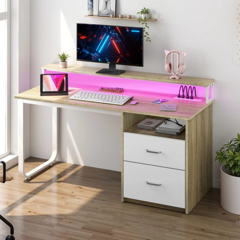 4(4) Modern Gaming & Writing Desk with LED & Charging Station
