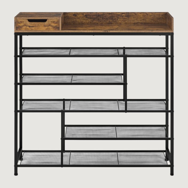 4(6) Modern 6-Tier Metal Shoe Rack with Storage Drawer