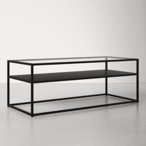 5(13) Modern Glass & Metal Rectangular Coffee Table with Storage Shelf