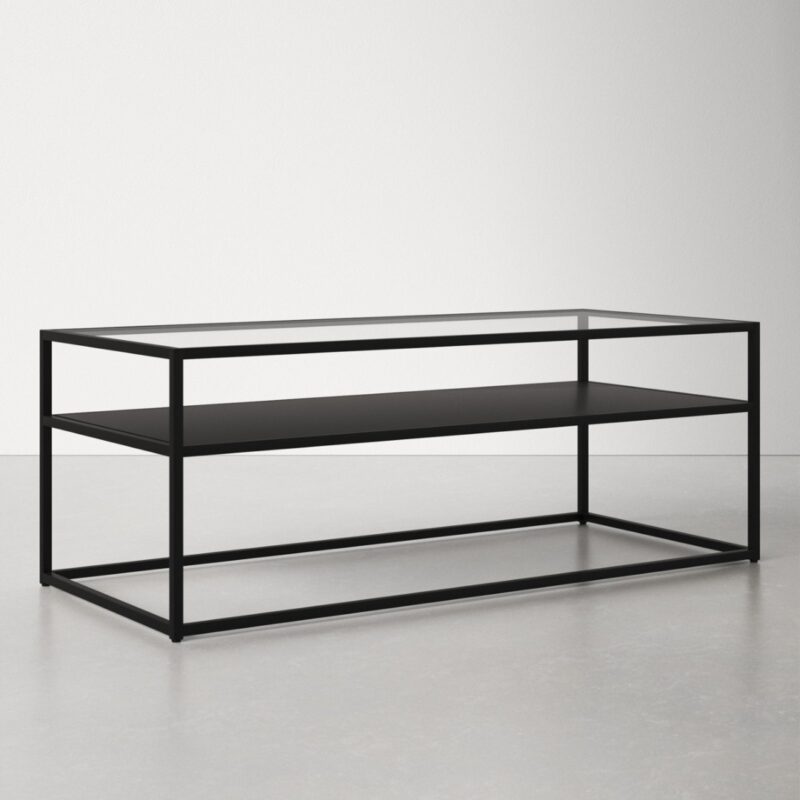 5(13) Modern Glass & Metal Rectangular Coffee Table with Storage Shelf