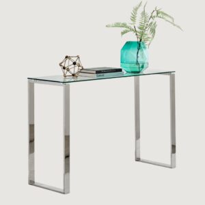 Modern Sleek Stainless Steel & Glass Console Table
