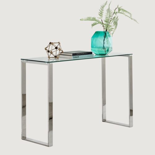 5(15) Modern Sleek Stainless Steel & Glass Console Table