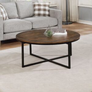 5(17) Modern Round Industrial Coffee Table with Intersecting Metal Base