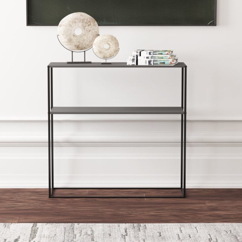 5(22) Ultra-Slim Modern 2-Tier Matte Black Console Table
