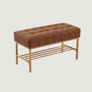 Modern Tufted Upholstered Entryway Bench with Shoe Shelf
