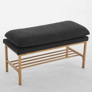 5(27) Modern Double-Cushioned Entryway Bench with Shoe Storage
