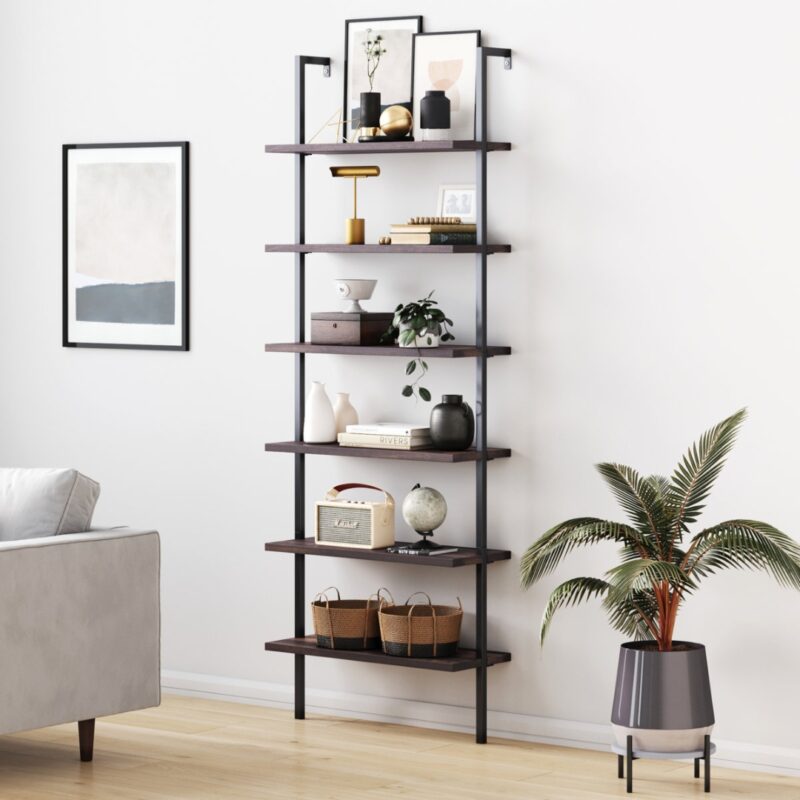 5(28) Modern 6-Tier Wall-Mounted Ladder Bookcase