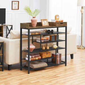 5(5) Modern 6-Tier Metal Shoe Rack with Storage Drawer