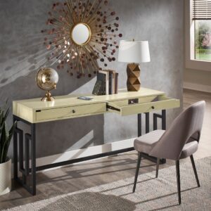 5(7) Modern Writing Desk with Geometric Metal Base & Built-In Power Outlet