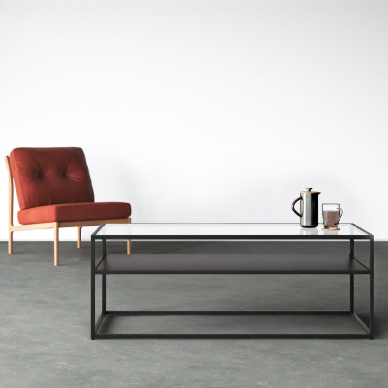 6(10) Modern Glass & Metal Rectangular Coffee Table with Storage Shelf
