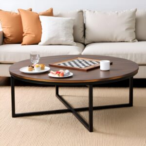 6(12) Modern Round Industrial Coffee Table with Intersecting Metal Base