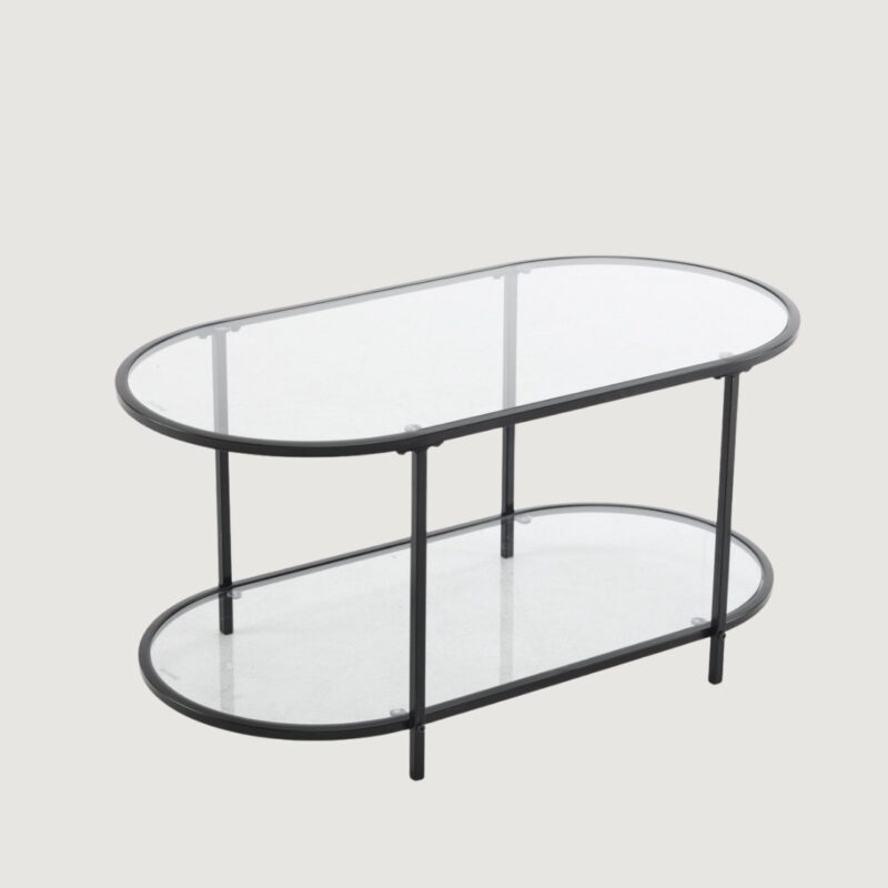 6(16) Modern 2-Tier Oval Glass & Metal Coffee Table