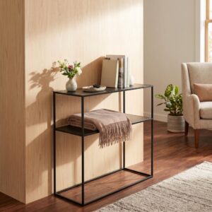 6(17) Ultra-Slim Modern 2-Tier Matte Black Console Table
