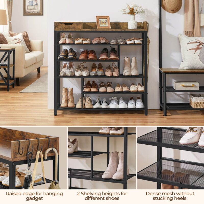6(3) Modern 6-Tier Metal Shoe Rack with Storage Drawer