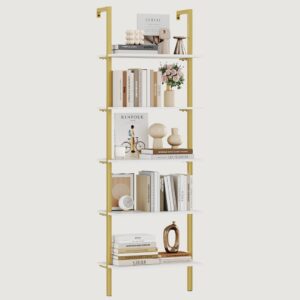 6(7) Modern 5-Tier White & Gold Etagere Bookcase