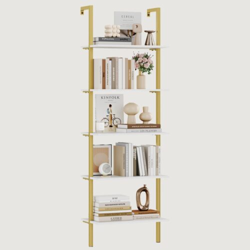 6(7) Modern 5-Tier White & Gold Etagere Bookcase