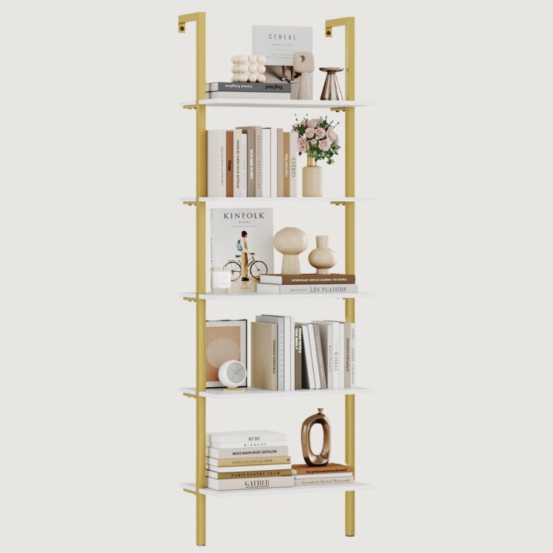 6(7) Modern 5-Tier White & Gold Etagere Bookcase