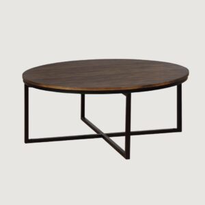7(4) Modern Round Industrial Coffee Table with Intersecting Metal Base