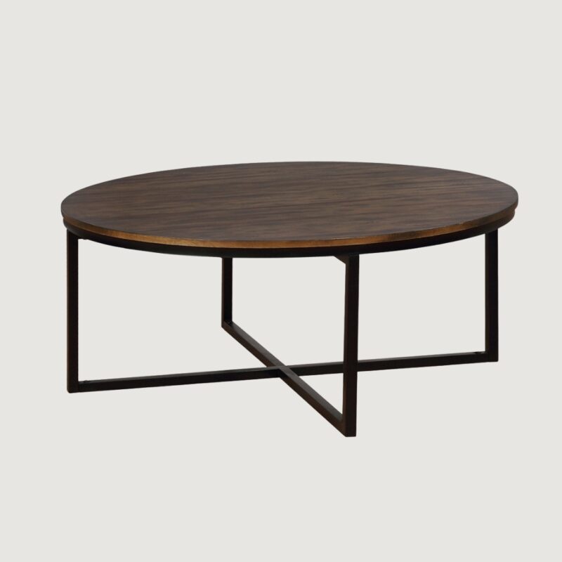7(4) Modern Round Industrial Coffee Table with Intersecting Metal Base