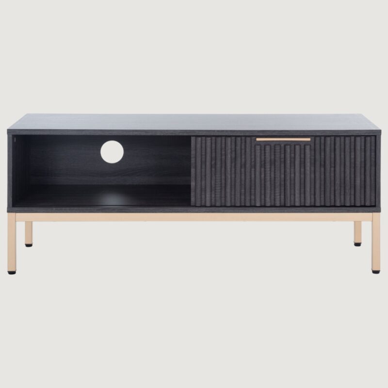 9 Modern Slatted TV Stand with Sliding Door